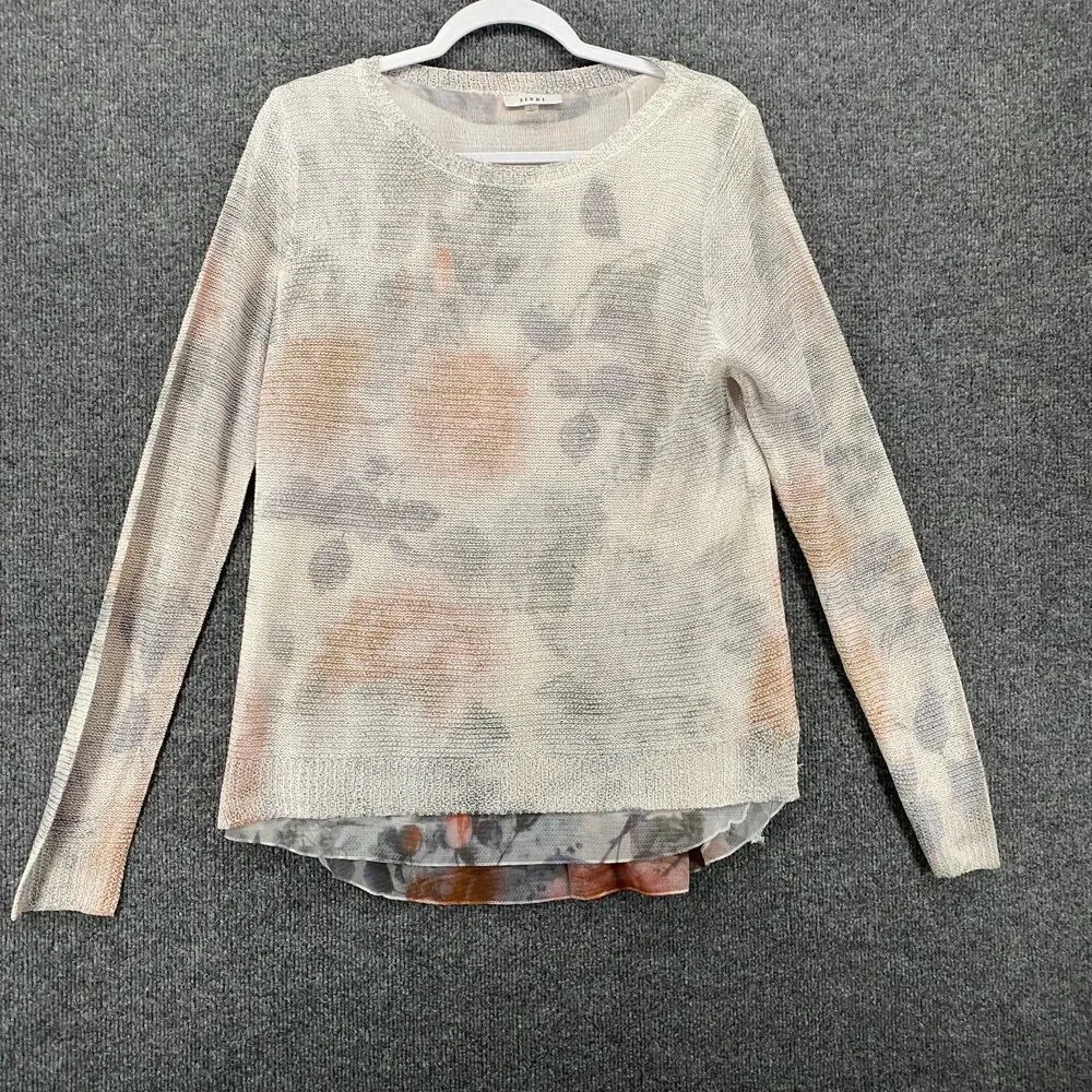 Sioni Sweater Womens L Floral Watercolor Pullover Round‎ Neck Layered Romantic